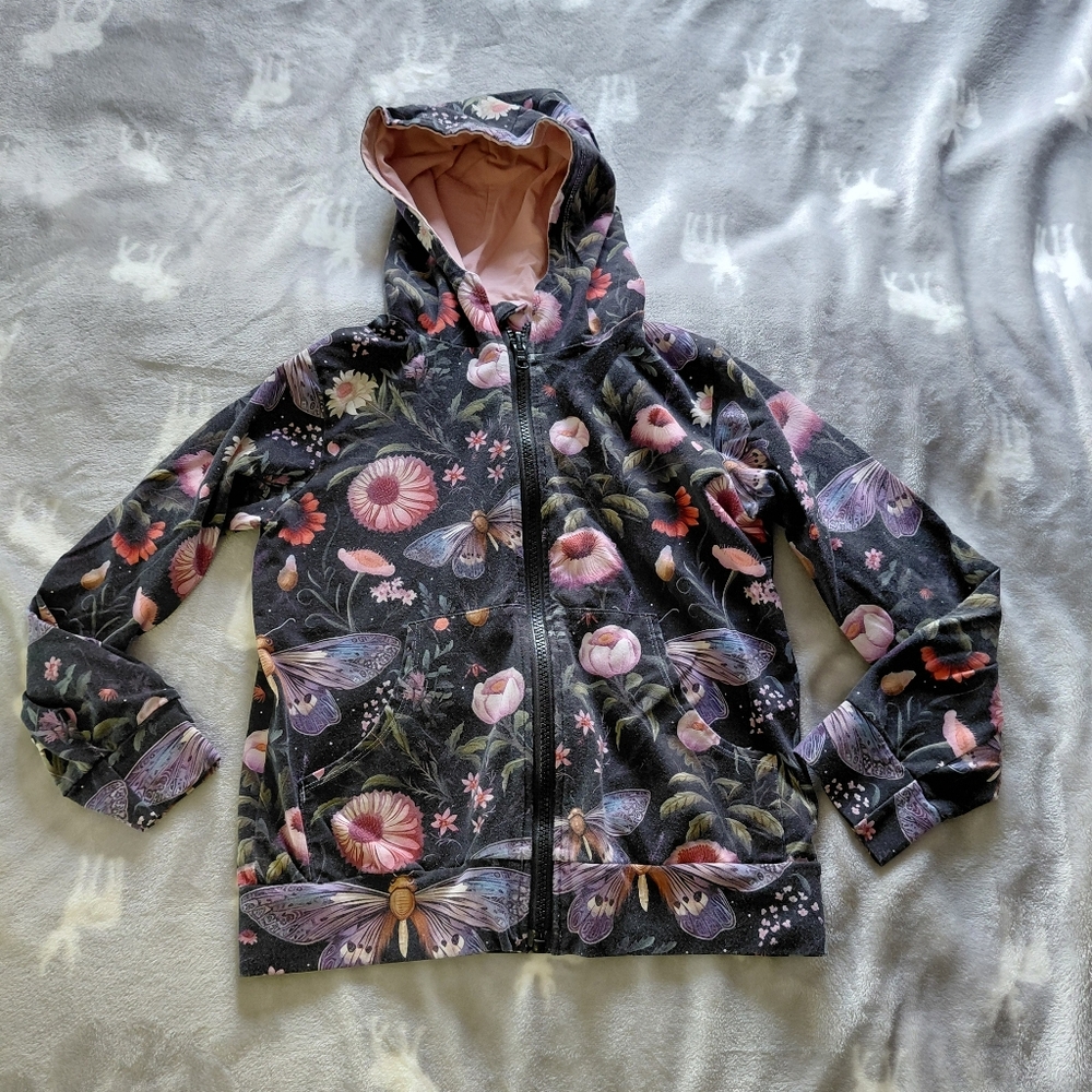 Handmade Moth/Floral Zip-up Hoodie